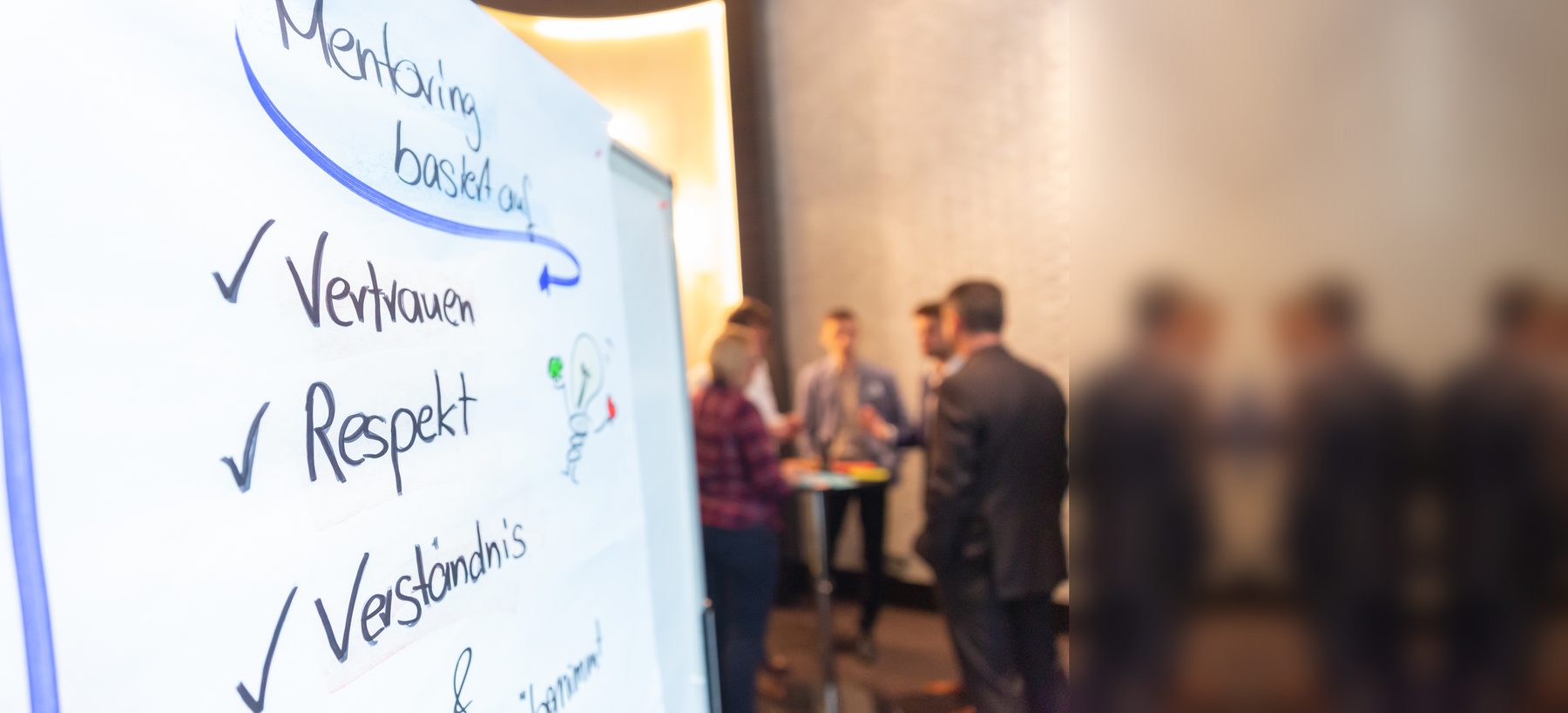 Flipchart-Ausschnitt: Mentoring basiert auf Vertrauen, Respekt, Verständnis